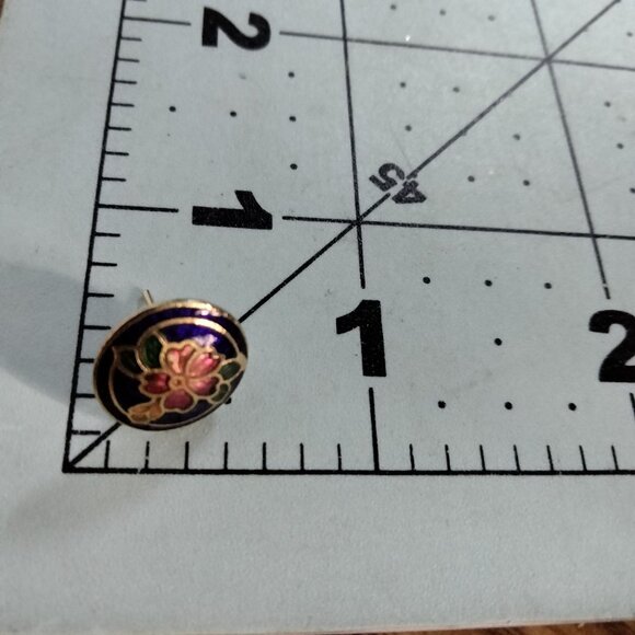 Vintage Cloisonné Flower Stud Earrings Round Blue Pink Enamel - Picture 4 of 5